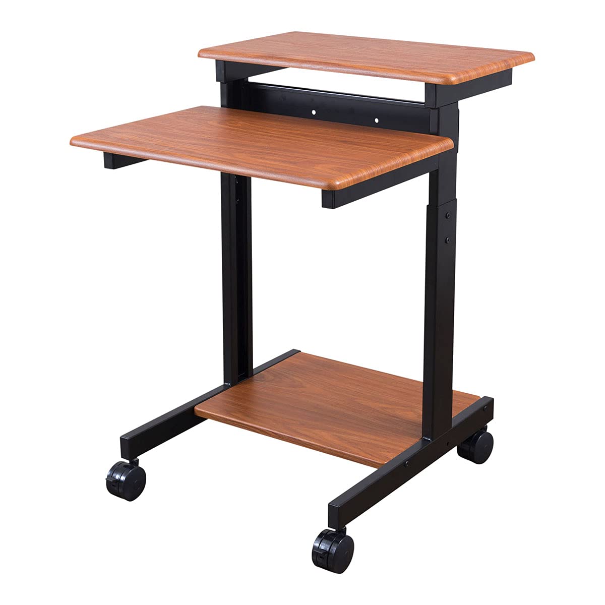 Stand Up Desk Store Rolling Adjustable Height Two Tier Standing Desk Computer Workstation (Black Frame/Teak Top, 24" Wide)