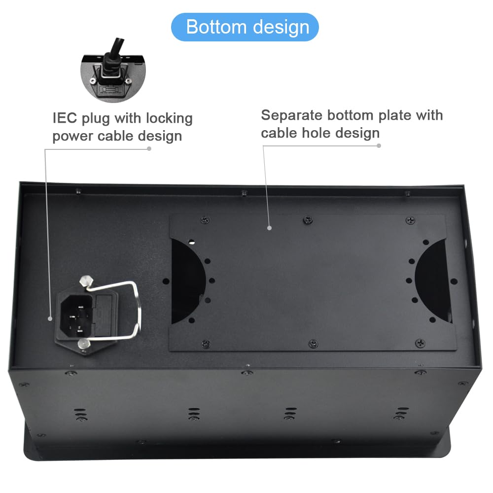 Tabletop Multimedia Connectivity Box with 4 AC Power+2 HDMI+2 RJ45+1 USB3.0 Port +1 USB-C +2 Audio with 5.58ft Power Cord for Conference Room Office Desk(Black)