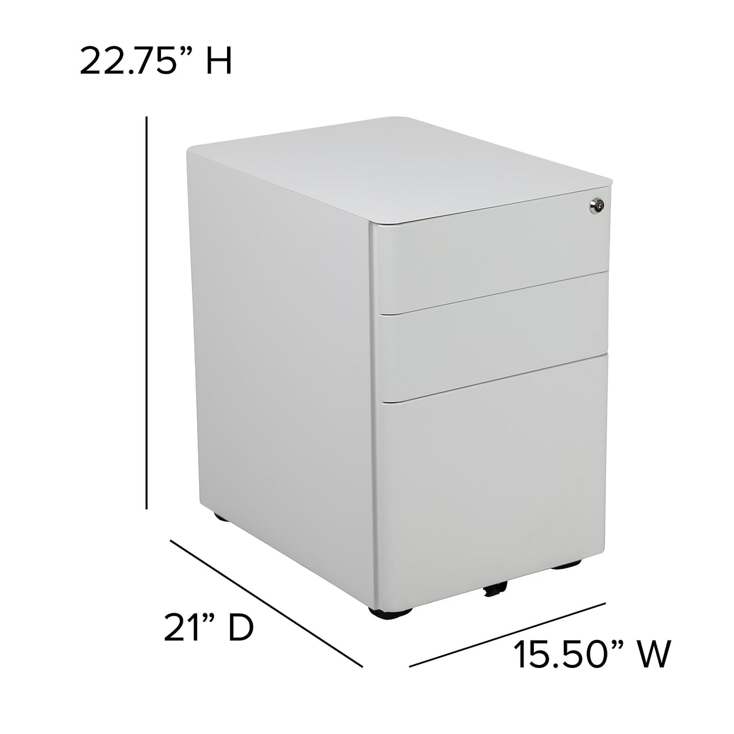 Flash Furniture Warner Modern 3-Drawer Mobile Locking Filing Cabinet with Anti-Tilt Mechanism and Hanging Drawer for Legal & Letter Files, White