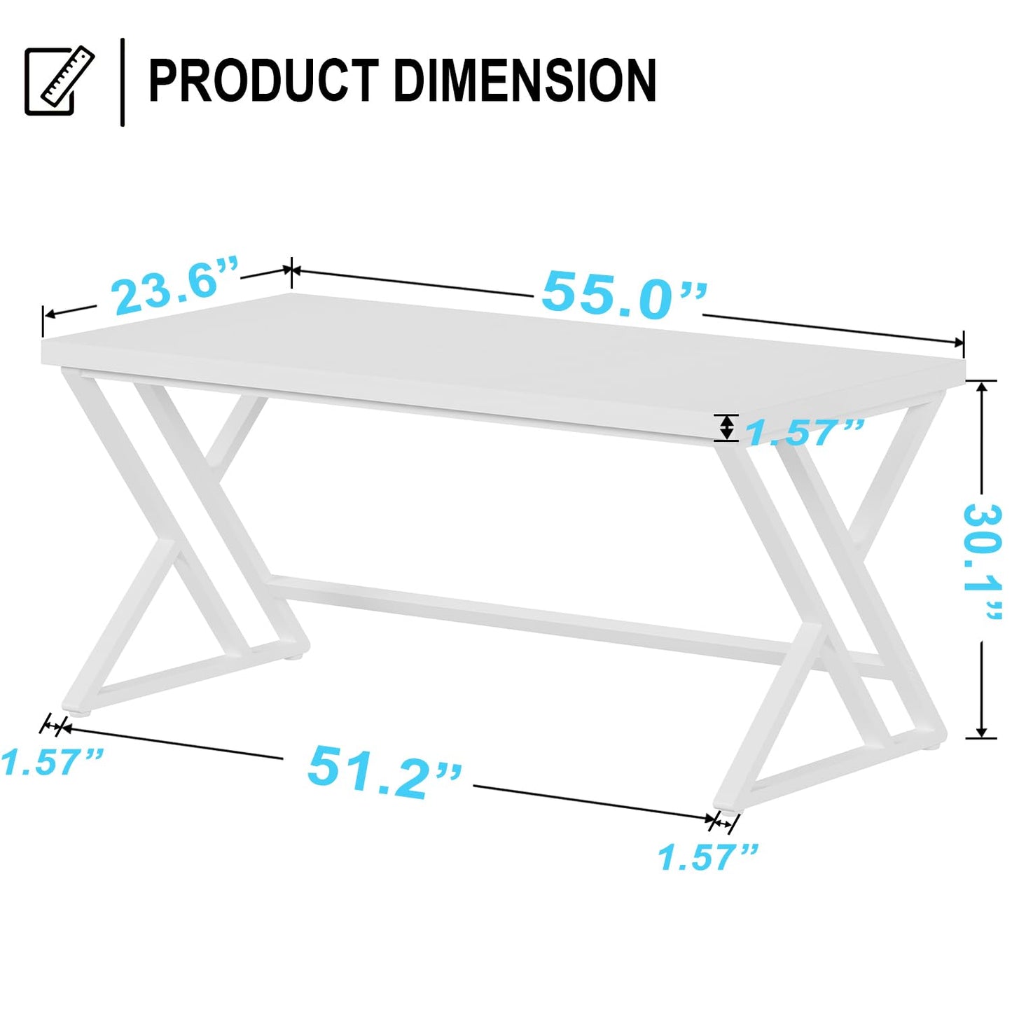 LVB White Computer Desk, Modern Wood Home Office Desk for PC Writing Work, Metal Wooden Executive Workstation Student Simple Desk, Computer Study Gaming Bedroom Table, 55 Inch, White Oak