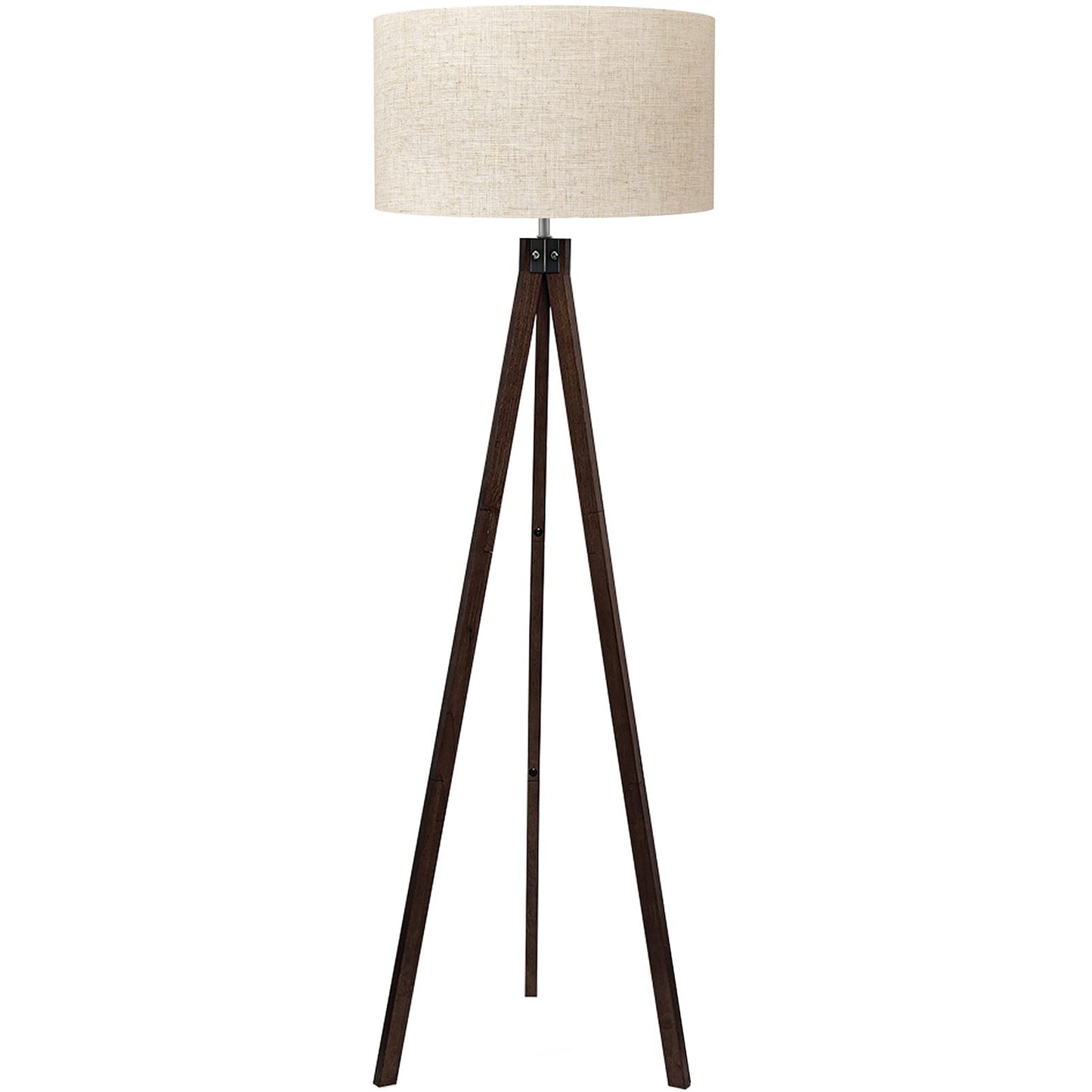 LEPOWER Wood Tripod Floor Lamp, Mid Century Standing Lamp, Modern Design Studying Light for Living Room, Bedroom, Study Room and Office, Flaxen Lamp Shade with E26 Base Walnut