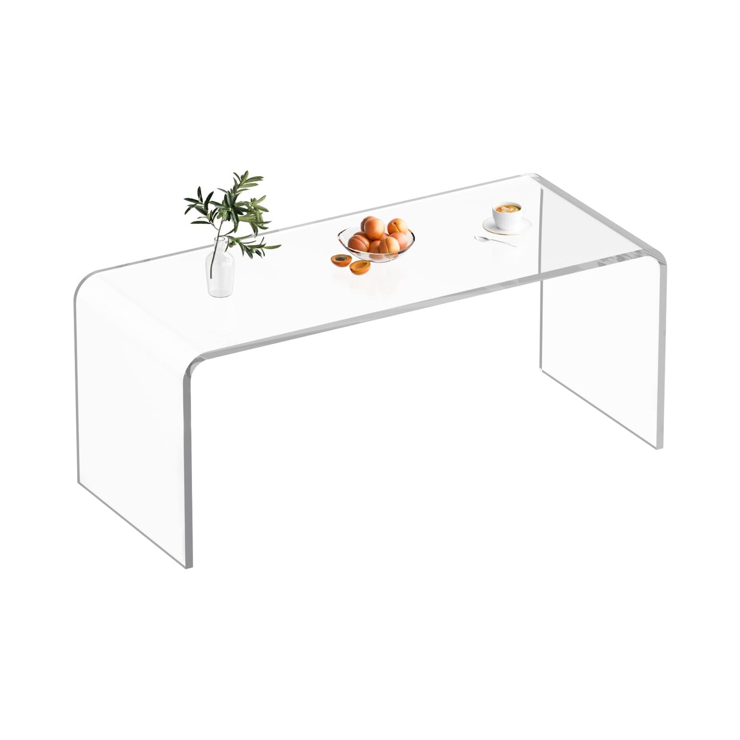 TPZLRN Premium Acrylic Coffee Table, 40" D x 16" W x 16" H Modern Clear Coffee Table, 0.6'' Thick Rectangle Waterfall Table for Living Room, Office, Hotel, Showroom, Transparent
