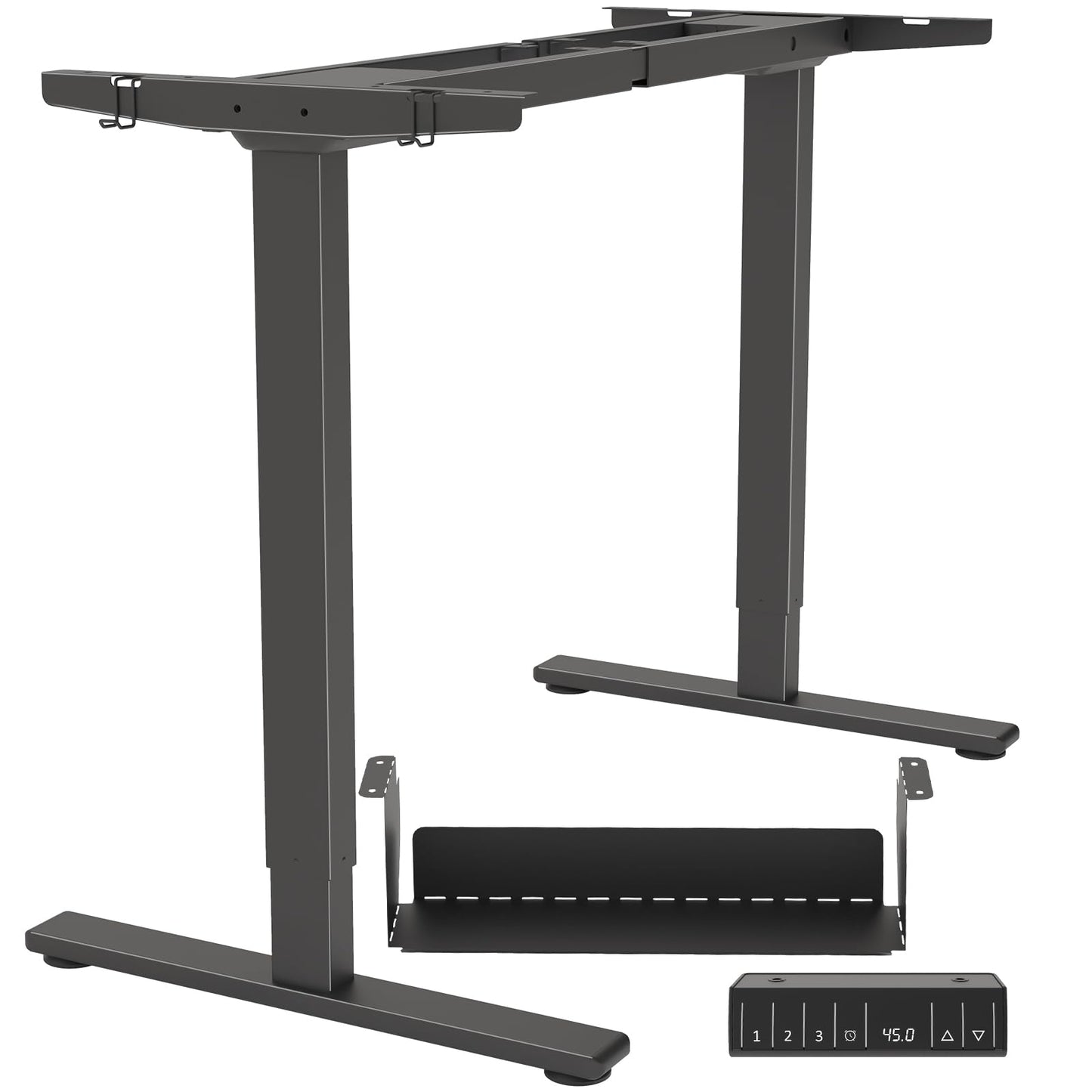 PrecieuxFoyer Dual Motor Standing Desk Frame, Electric Adjustable Legs with 265 lbs Weight Capacity, for Max 42″ x 71″ Desktop, with Cable Management Tray, 2pcs Headphone Hook, for Home Office