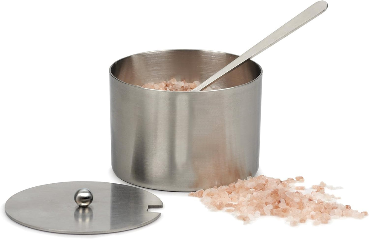 RSVP International Endurance Kitchen Collection Salt Cellar Set with Spoon, 4-Ounce, Brushed Stainless Steel