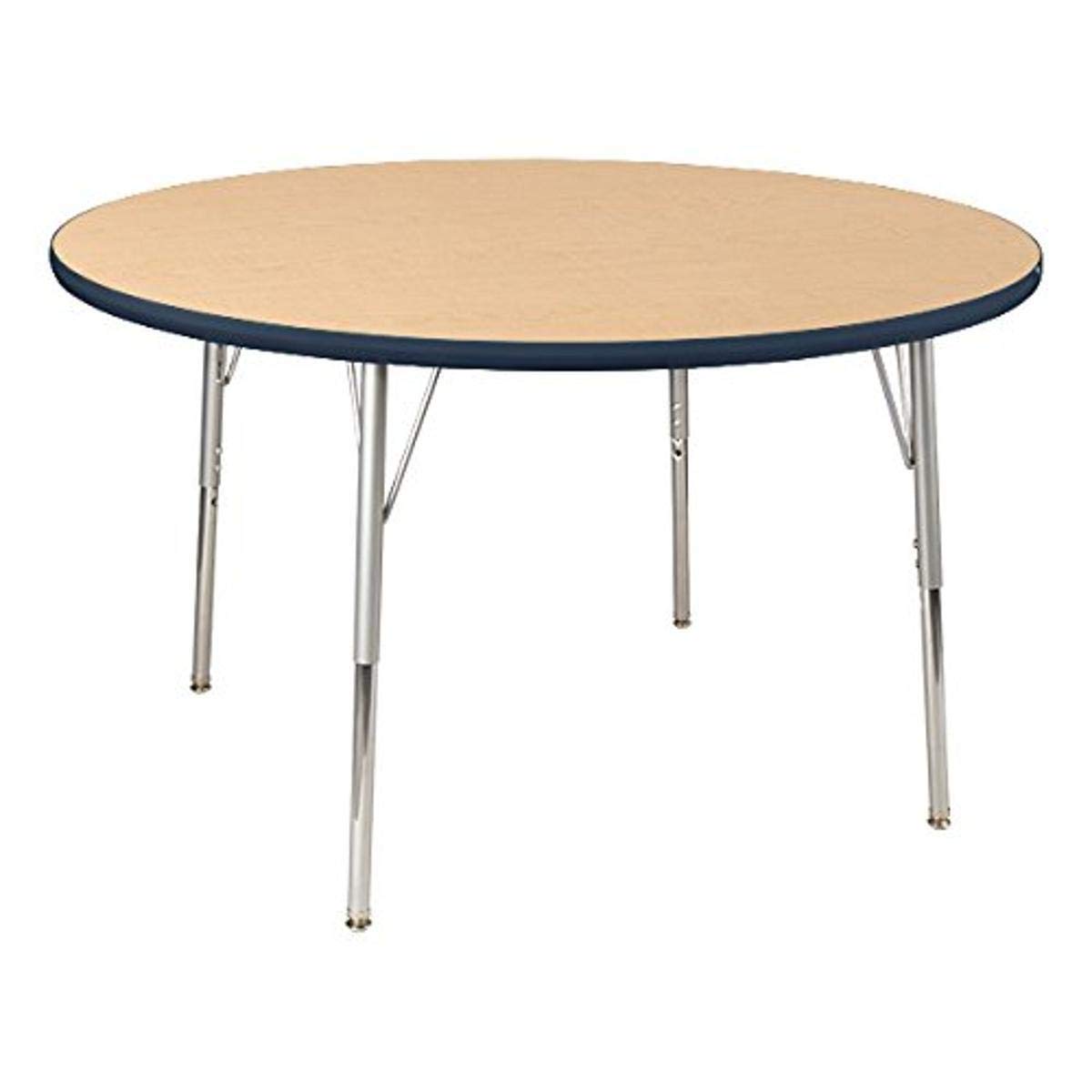 Learniture Adjustable Height Classroom Activity Table, Round Activity Table for School and Home, 48" L x 48" W x 30" H, Maple/Navy