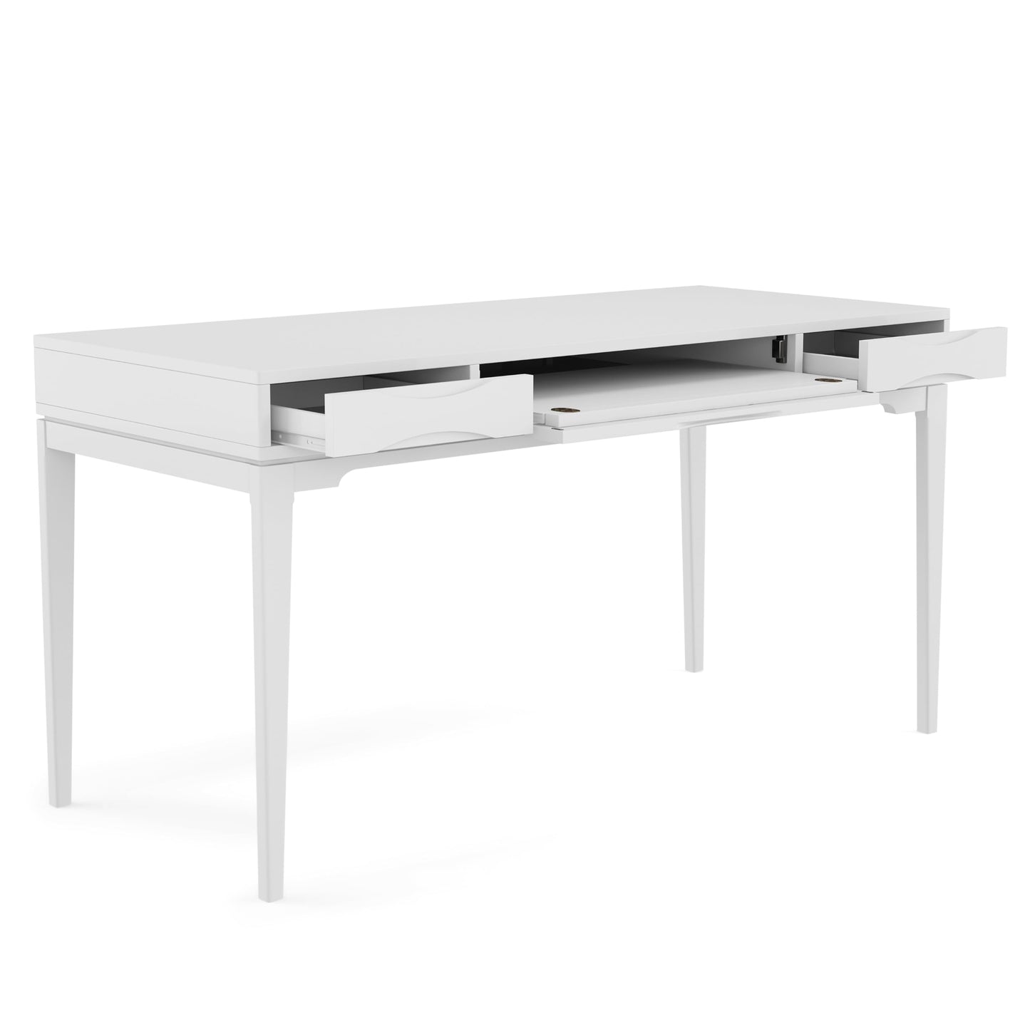 SIMPLIHOME Harper Desk - 60 Inch Wide Solid Wood Writing Desk in White, Mid-Century Modern Home Office Computer Table for Workspace or Study with 2 Drawers and Flip-Down Keyboard Tray