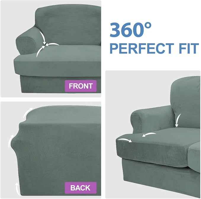 CUCRAF T Cushion Sofa Cover 2 Piece Armchair Slipcovers, Soft Thick Velvet