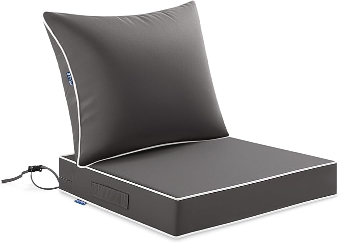 MIULEE Dark Grey Outdoor Seat Cushion 22x22 Inch Waterproof & 3 Year Fade