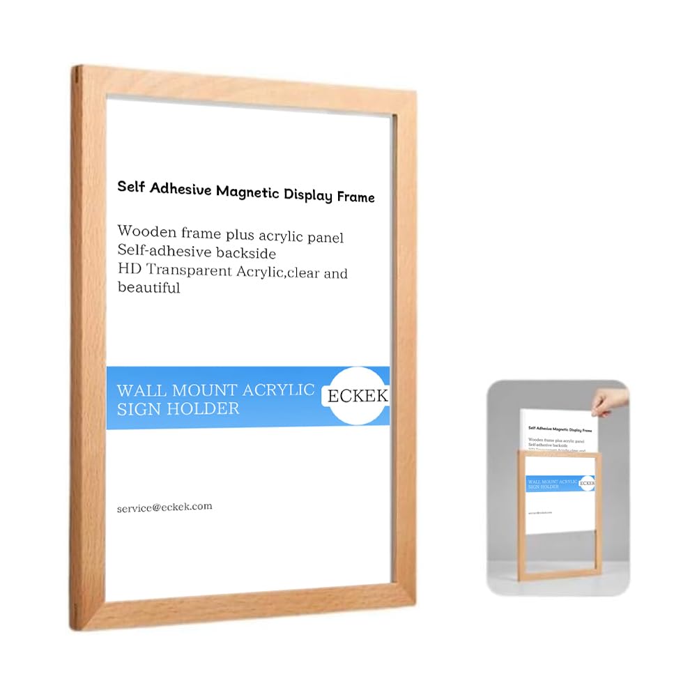 ECKEK Wall Mount Acrylic Sign Holder Self Adhesive Magnetic Display Frame Clear Document Frame for Office, Store, School, Home, Wall Picture Frame (Beech A3 297×420mm/11.69×16.54inches)