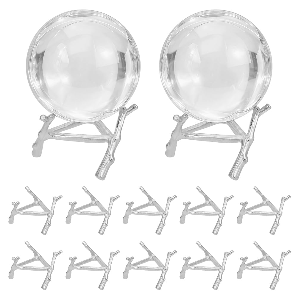 GOMAKERER 12 Pcs Silver Crystal Ball Stand for Displaying, Balls Ornament Rack Holder Alloy Tripod Base Tree Tripod Sphere Stand for Crystal, Rock & Stands with Display Function