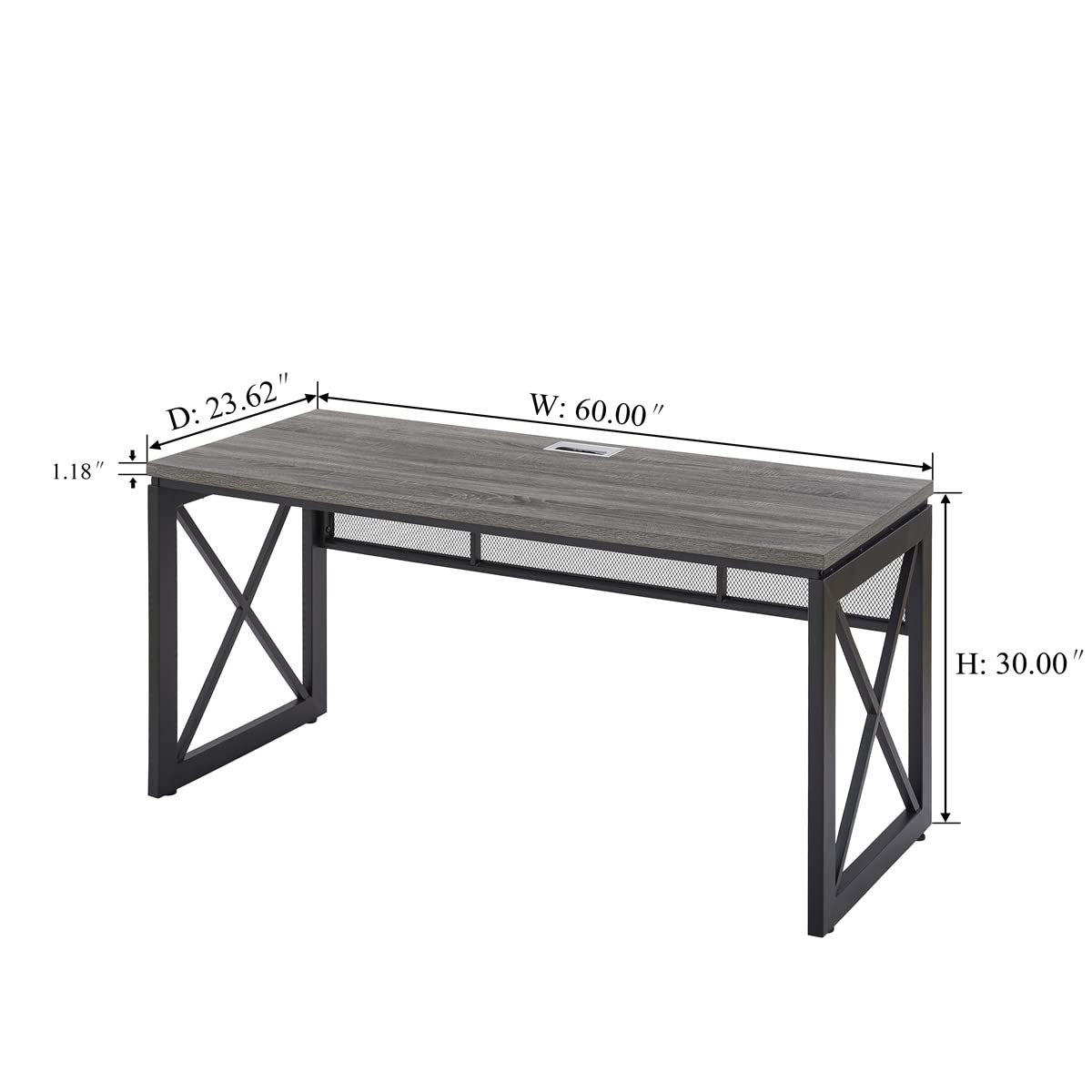 BON AUGURE Industrial Computer Desk, Rustic Wood Desks for Home Office, Sturdy Metal Writing Work Table (60 Inch, Dark Grey Oak)