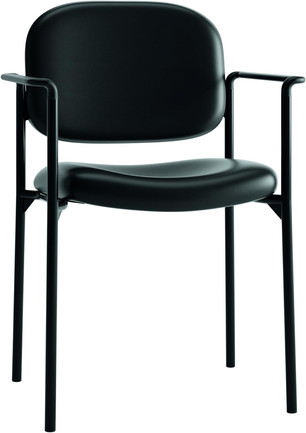 HON Scatter Leather Guest Office Chair with Arms, Stackable Seating for Waiting Rooms, Lobbies, Conference Areas, and Offices, Side Chair for Reception and Training Spaces, Black