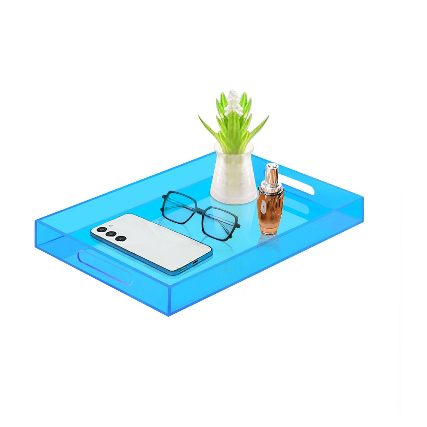 SetGame Acrylic Serving Tray with Handles, Bathroom Desktop Decorative Storage Arylic Trays, Simple Vanity Tray Food Tea Fruit Dinner Snack Tray for Bar Kitchen Party
