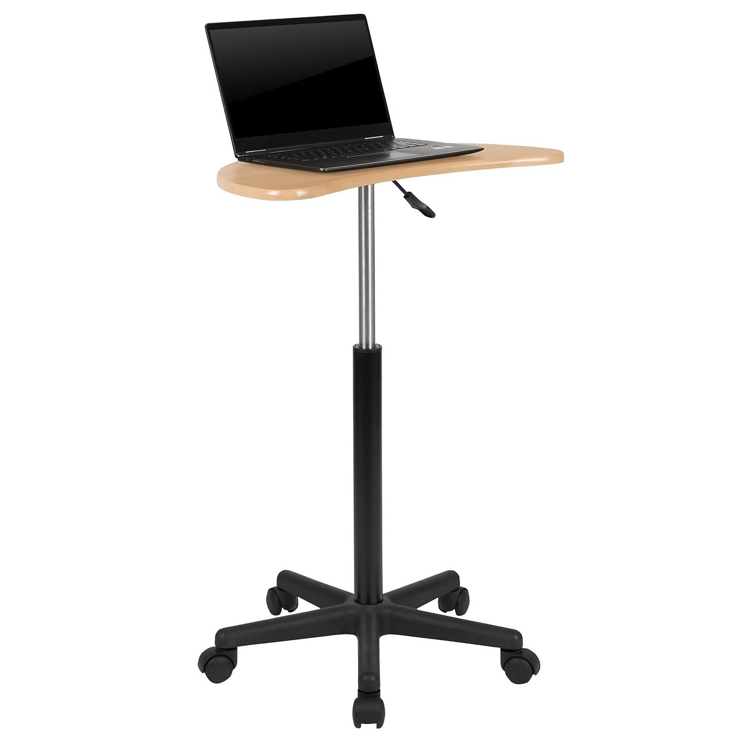 Flash Furniture Eve Maple Sit to Stand Mobile Laptop Computer Desk with Heavy Duty Nylon Base and Dual Wheel Casters