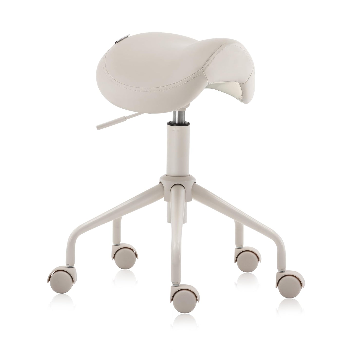 DR.LOMILOMI Adjustable Height Hydraulic Rolling Swivel Stool Chair with Metal Base and Faux Leather Cushion for Salon, Medical, Office and Home, 503 Kai Series, Saddle Seat, Vanilla