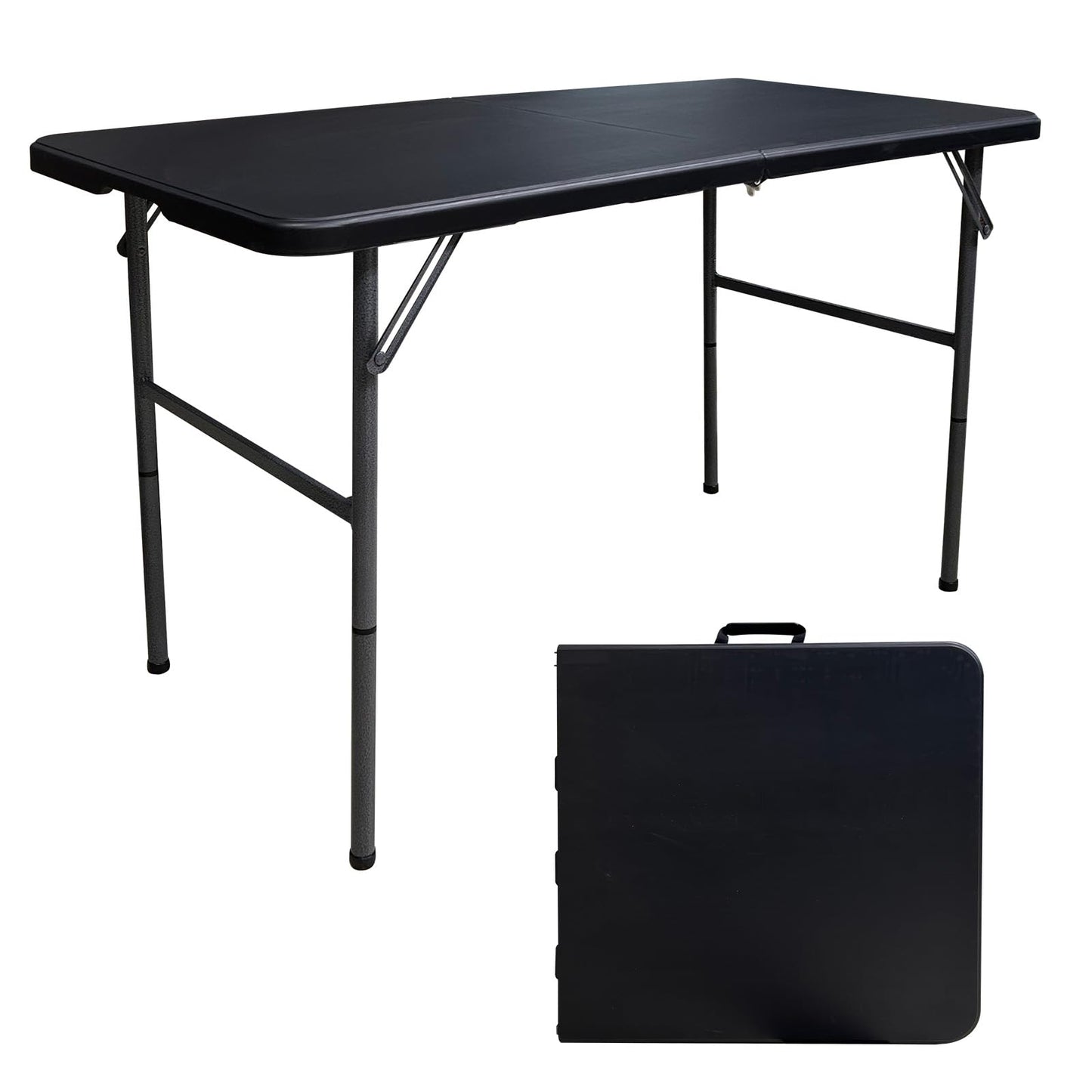 HYMnature Folding Table 4 Foot Portable Folding Tables Heavy Duty Fold-in-Half Utility Table Small Indoor Outdoor Folding Square Card Table w/Handle for Picnic, Party, Camping (Black)