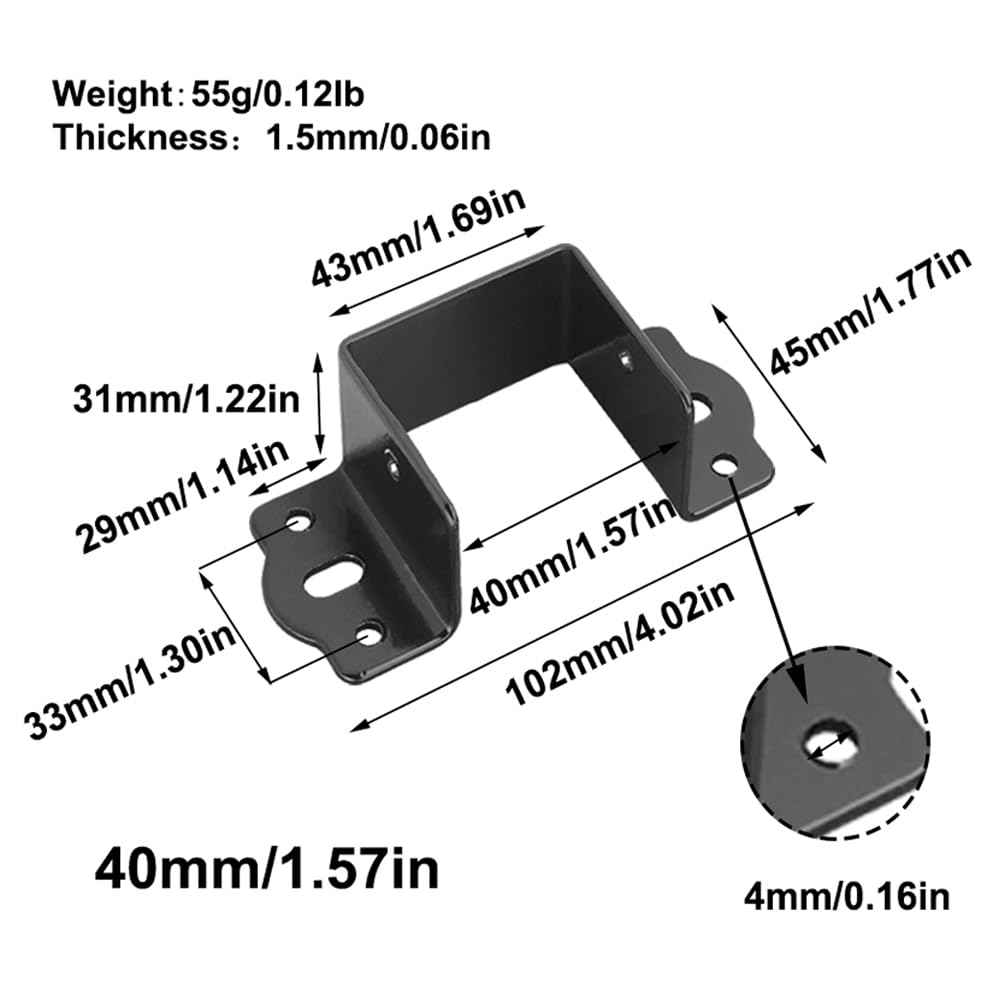 TopHomer 4 Pcs Heavy Duty Bed Rail Fittings Cold Rolled Steel U-Shape Bed Supporters Hardware Thickening Bed Frame Bracket for Headboards, Footboards, Bed Frames(40mm/1.57in)