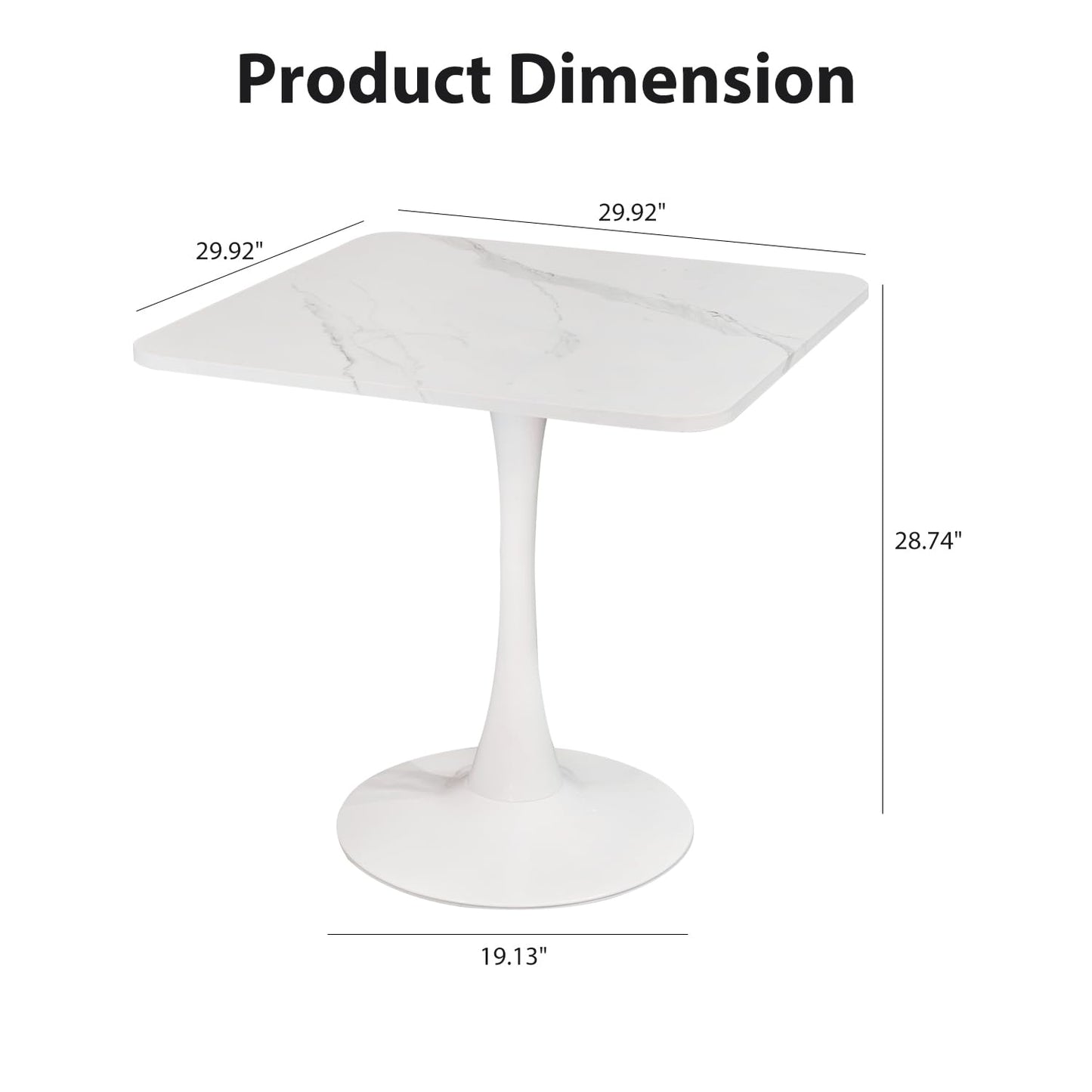ALPOME 30" Square White Modern Dining Table - Faux Marble Tulip Kitchen Table with Heavy Duty Pedestal Metal Base, Mid-Century Bistro Table for Small Spaces, Apartment, Dining Room, 2-4 People