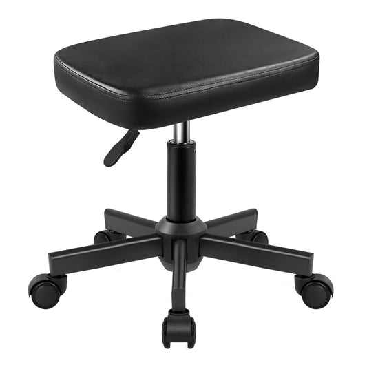 WKWKER Rolling Stool Height Adjustable 360° Swivel Stool with Wheels Square Seat PU Leather Rolling Stool for Bedroom Counter Shop Salon Massage Home Office Desk (Black)