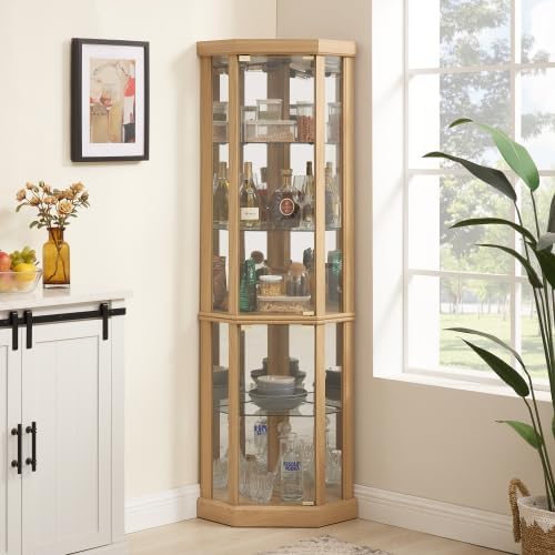 Corner Curio Cabinet, 150lbs Heavy Duty Glass Display Cabinet