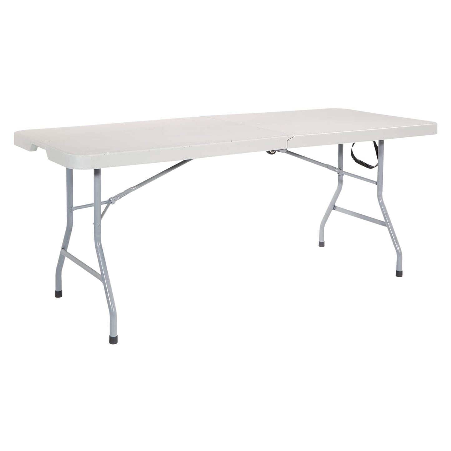 Office Star Resin Multipurpose Rectangle Table, 6-Feet, Center Folding with Wheels, Light Gray