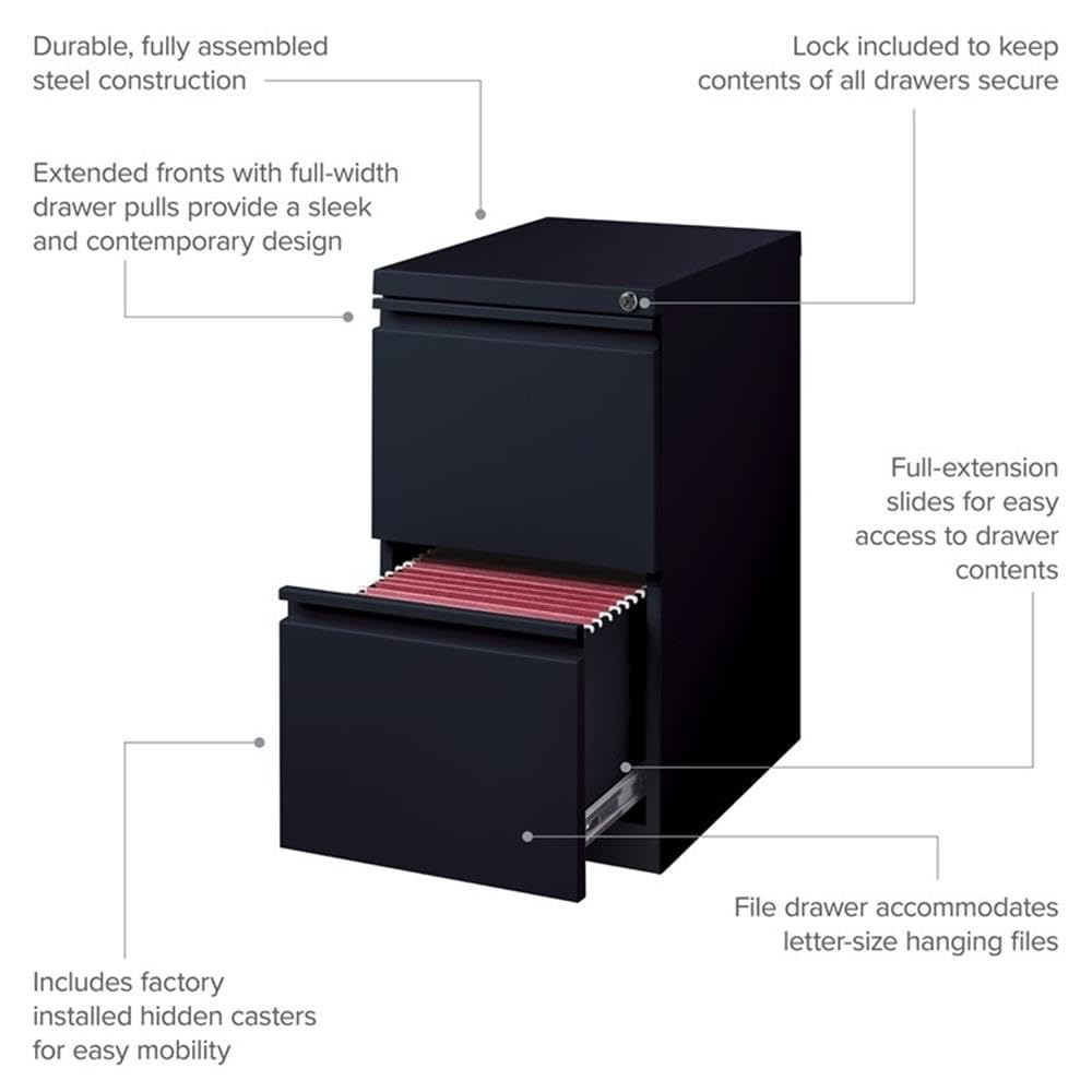Hirsh 15" W 2 Drawer Vertical File Cabinet, Black, Letter 18578-1 Each