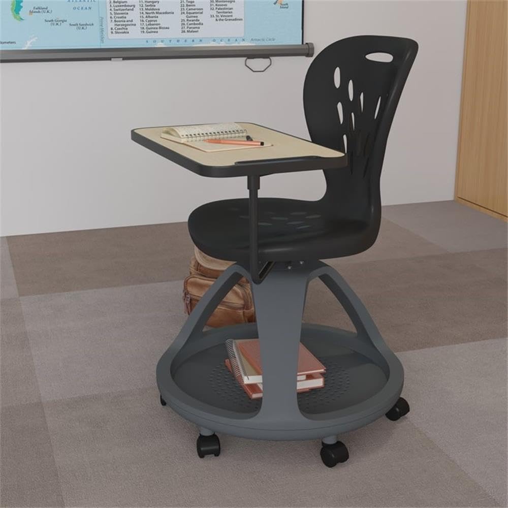 Flash Furniture Laikyn Black Mobile Desk Chair with 360 Degree Tablet Rotation and Under Seat Storage Cubby