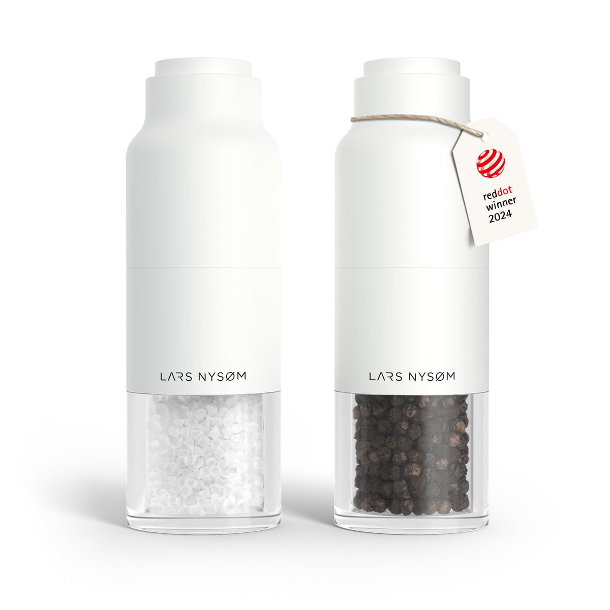 LARS NYSØM Salt and Pepper Grinder Set, Stainless Steel Manual Salt and Pepper Mills, Adjustable Ceramic Grinder, Design Spice Shakers (Pure White)