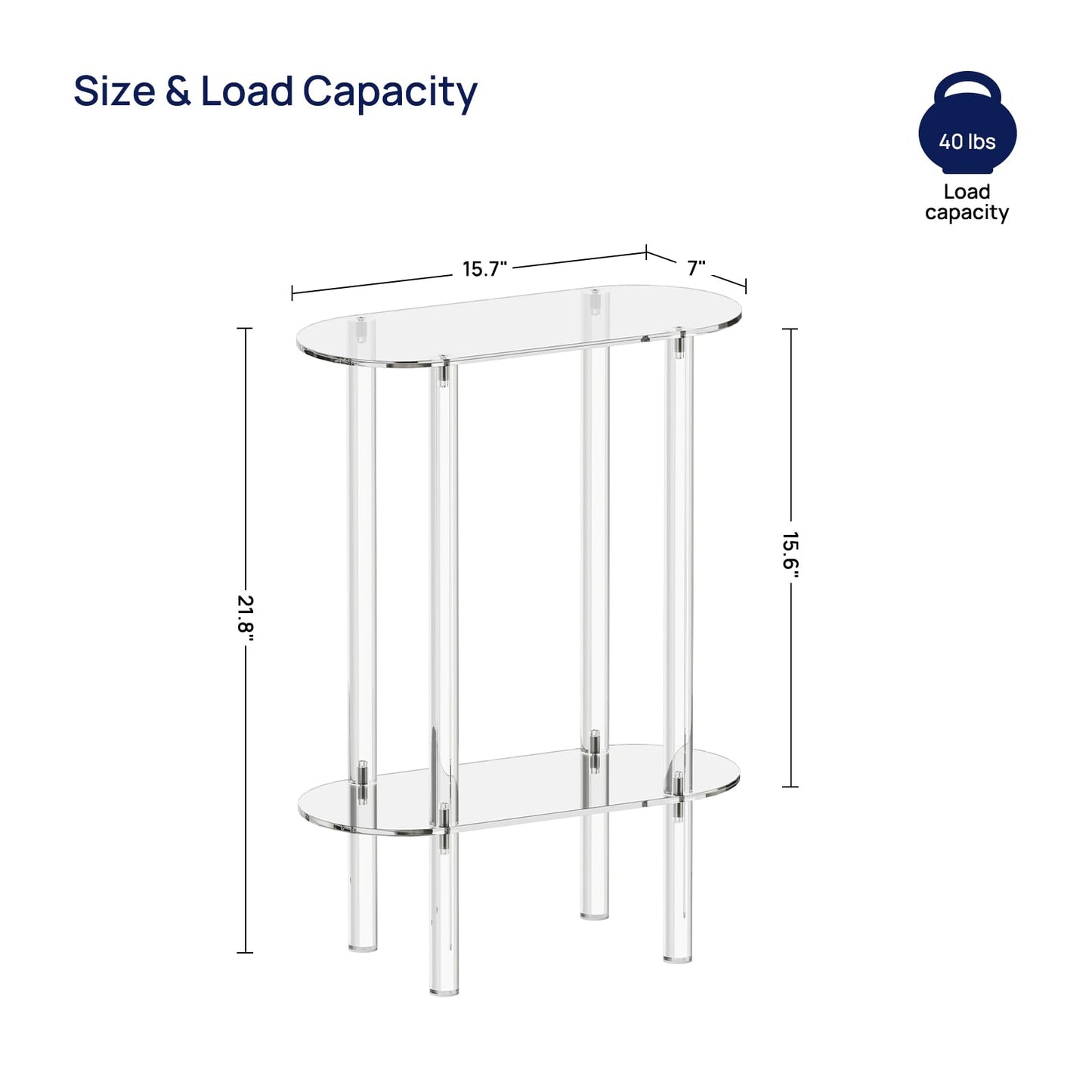 HMYHUM Acrylic Narrow Side Table for Small Spaces, 7" Wide Skinny Nightstand/Bedside Table for Bedroom, Slim Small End Table, 2 Tier, 15.7" L x 21.8" H, Clear