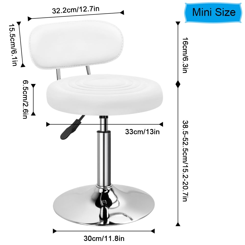 FURWOO PU Leather Spa Salon Stool with Back - Small Desk Stool in White