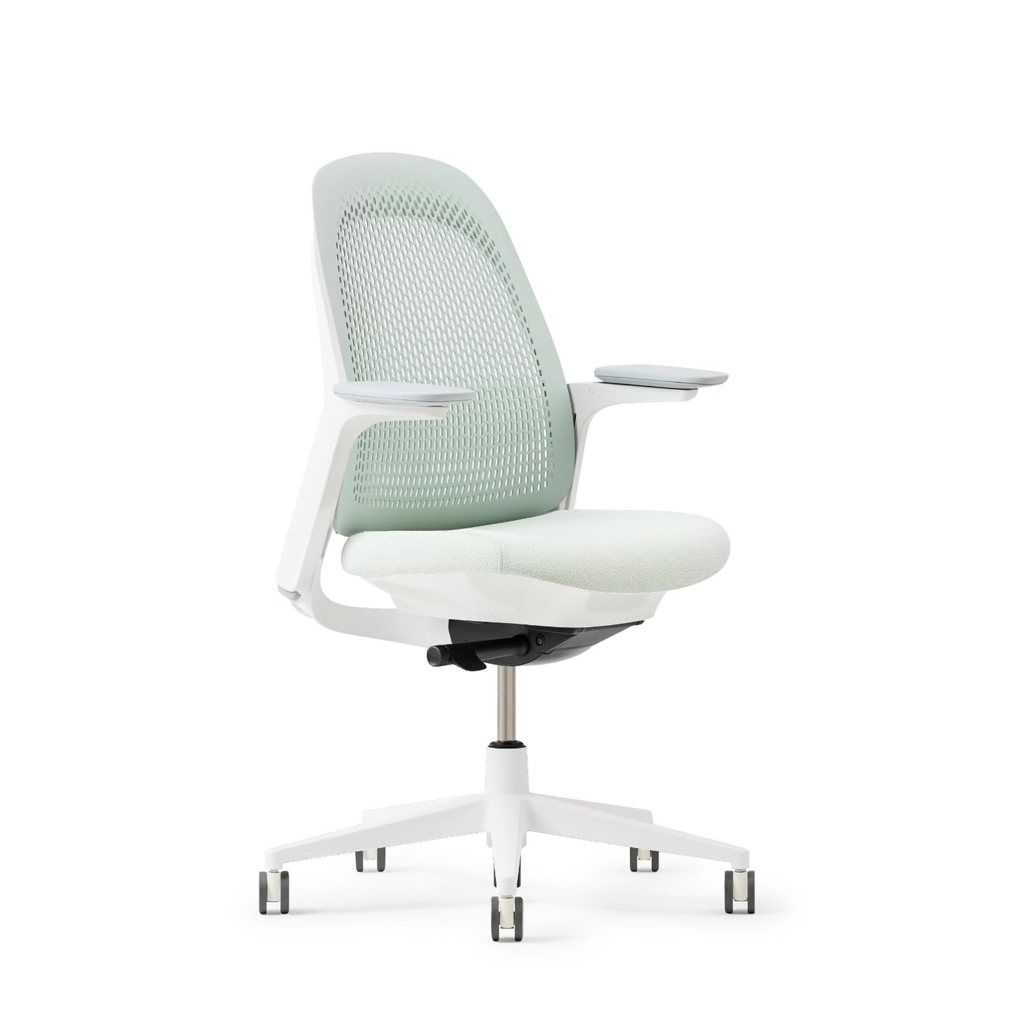 Haworth Breck Office Chair - Ergonomic Desk Seat with Height-Adjustable Lumbar Support, White Trim, Duo-Tone Hard Casters, and 4D-Arms (Agave)