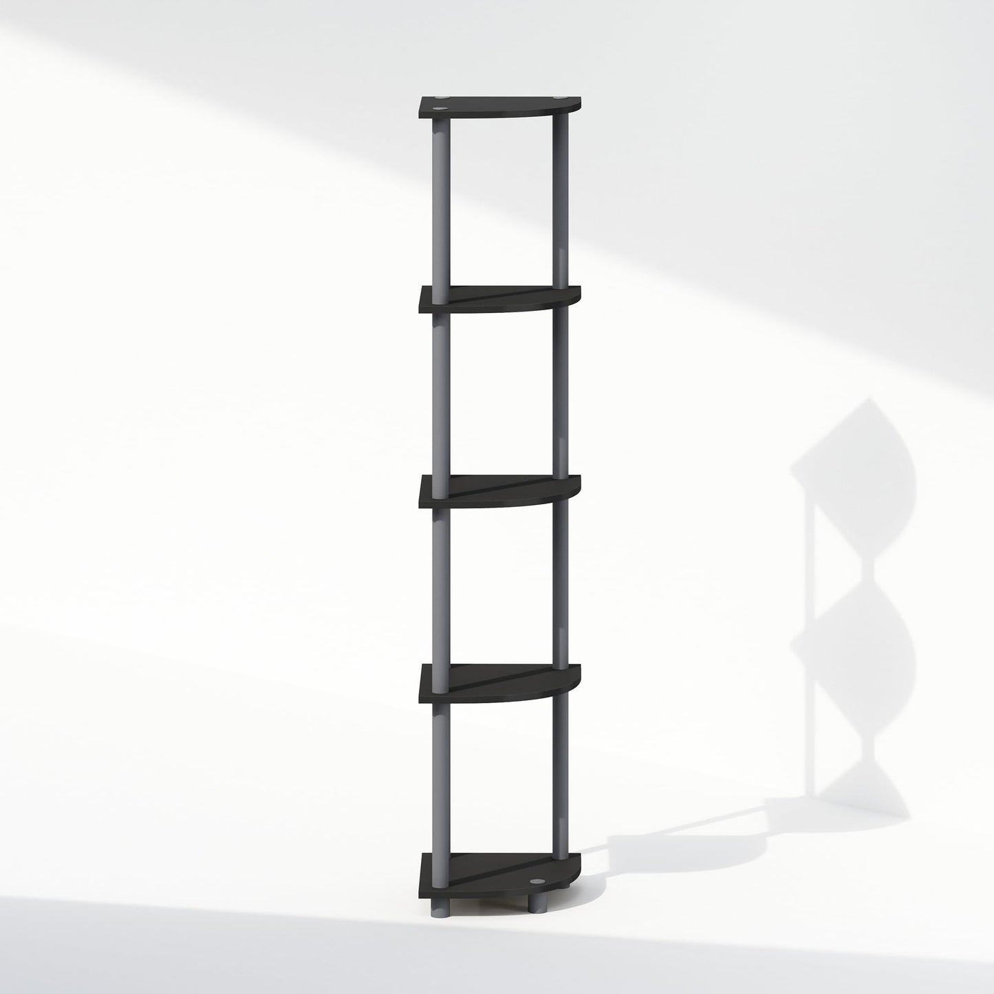 Furinno Turn-N-Tube Storage Shelves, 5-Tier Book Shelf, Corner Shelf, Toolless Open Shelves, for Organization and Storage, Living Room, Home Office, Hallway, Bedroom, Black