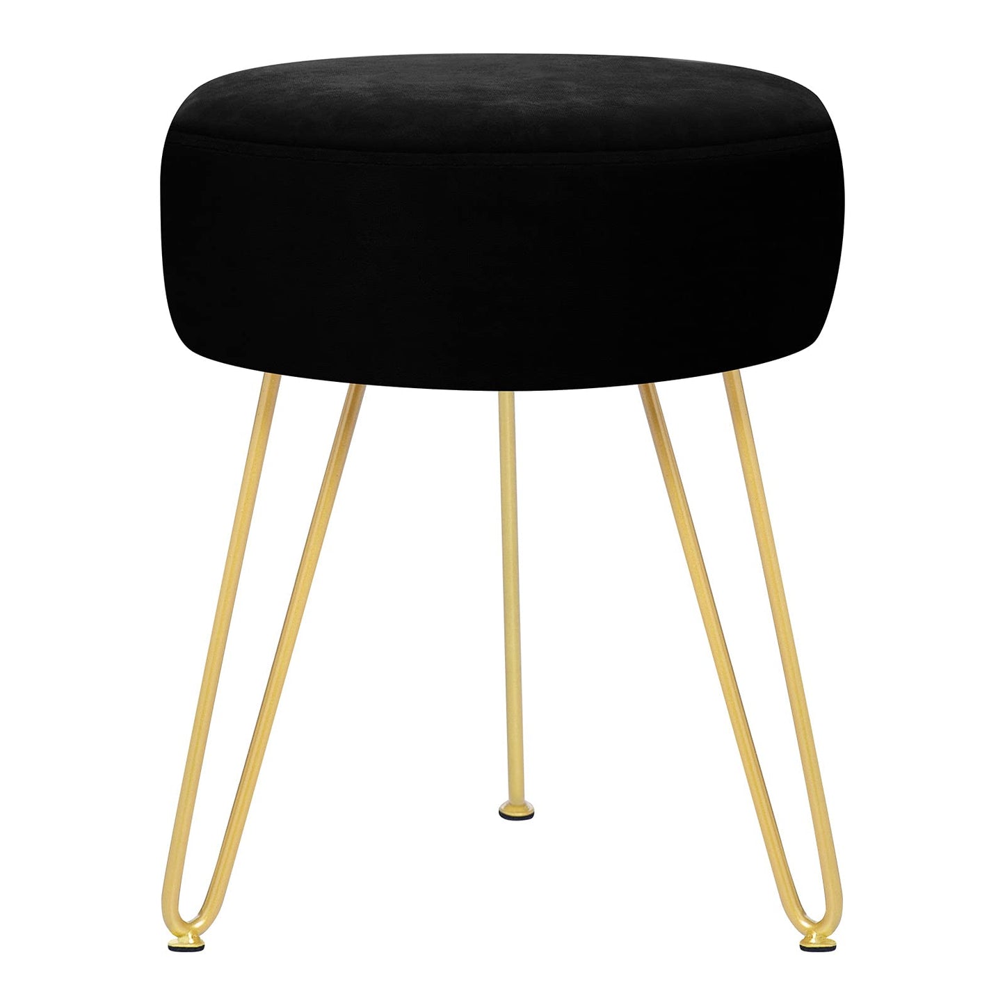 YOONIC Velvet Soft Modern Vanity Footstool -Round Footrest Stool Ottoman Side Table Seat Dressing with Golden Metal Leg and Sponge Filling,Upholstered Foot Rest, for Living Room and Bedroom Black