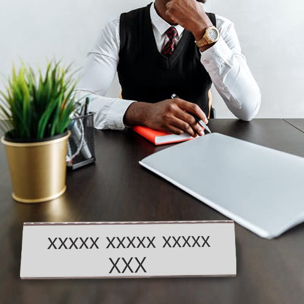 6 Pack 8"W x 2"H Acrylic Office Name Plates Name Labels for Desks, Horizontal Slant Back Clear Desk Sign Holder for Table Display