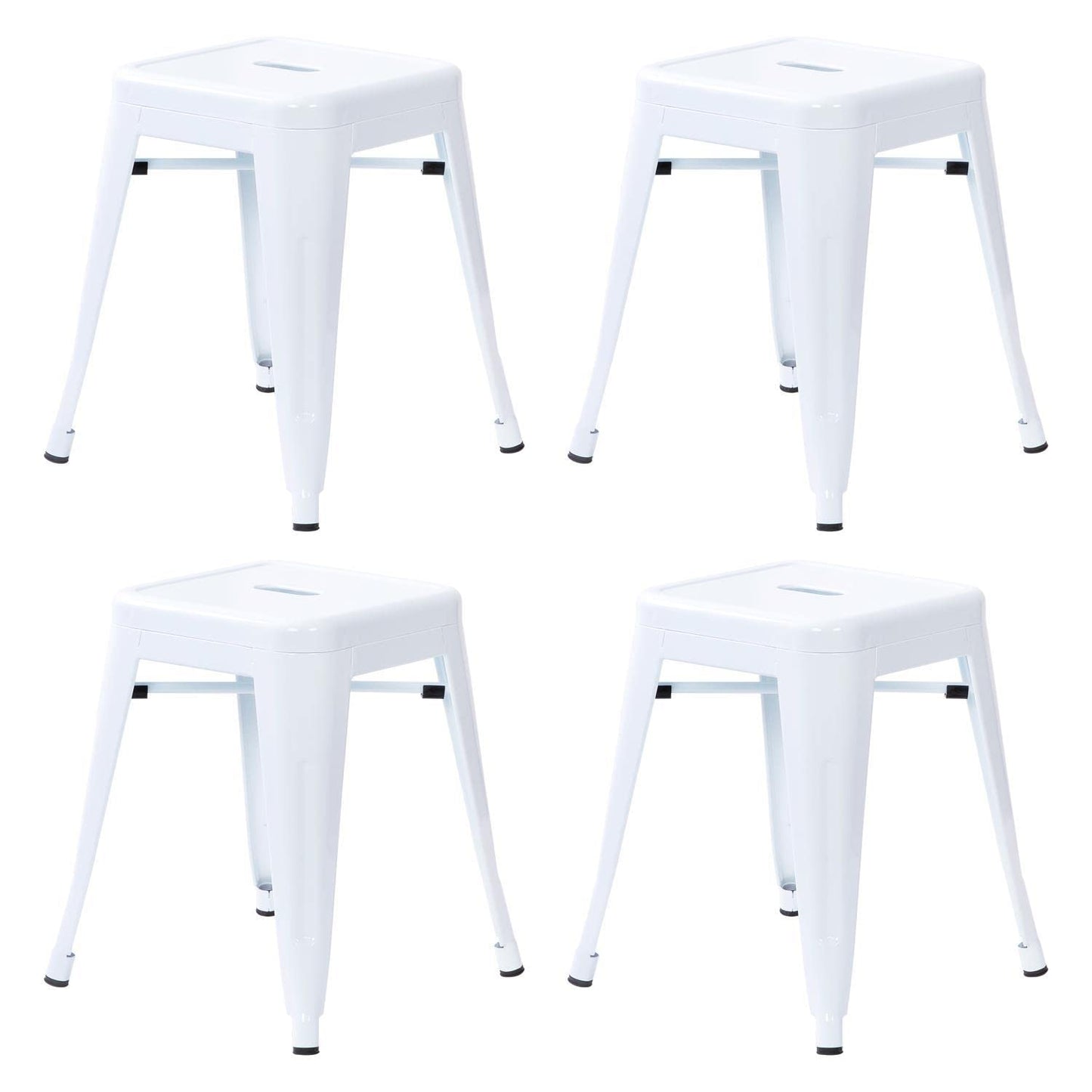 Flash Furniture Metal Dining Table Height Stool - Backless White Kai Commercial Grade Stool - 18 Inch Stackable Dining Chair - Set of 4