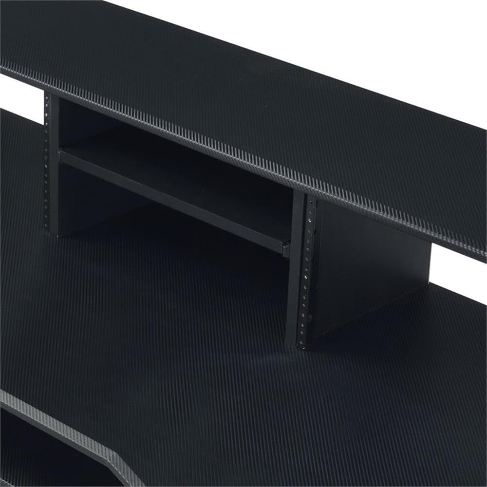 BOWERY HILL Music Desk, 72" L x 30" W x 40" H, Metal and MDF with Black Finish, Shelves and Compartments, Pull-Out Keyboard Tray, Cord Management, Multi-Function Desk for Home Studio or Office Use