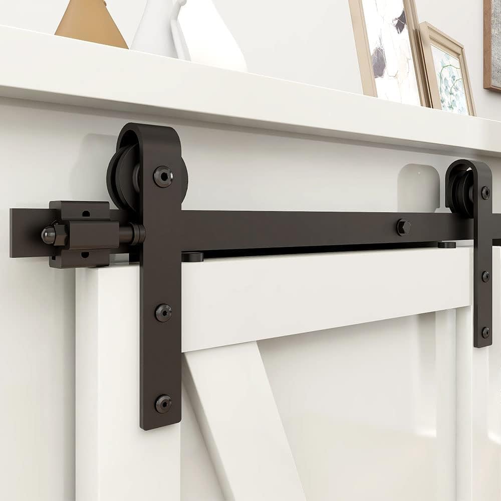 FLYVLIEG 2.5FT Super Mini Sliding Barn Door Hardware Kit for Single Door TV Stands Small Cabinets, J-Shaped Hanger (No Cabinet)