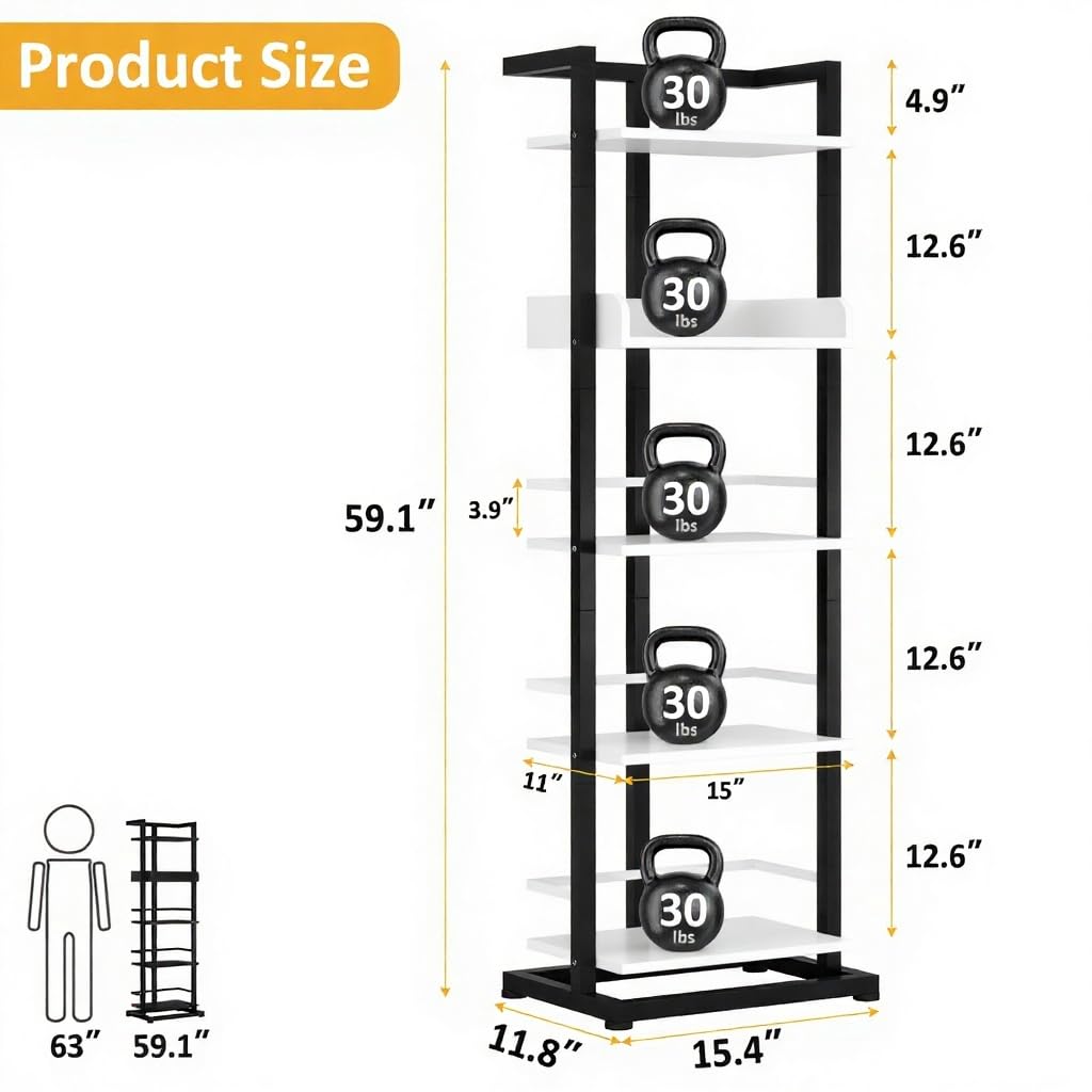 Hosfais Book Shelf Tall Bookshelf: 5 Tier Wood Bookcase with Metal Edge Protection Industrial Narrow Bookshelf Corner Storage Organizer Display Book Rack for Living Room Bedroom Office (Black White)