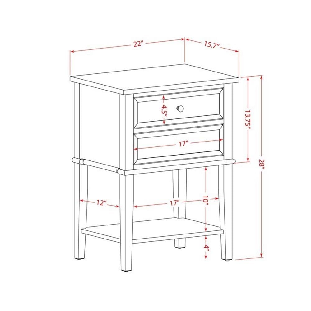 East West Furniture VL-0C-ET Valencia Modern End Table - Rectangle Night Stand with 2 Drawers for Bedroom, 16x22 Inch Inch, Wirebrushed Buttercream