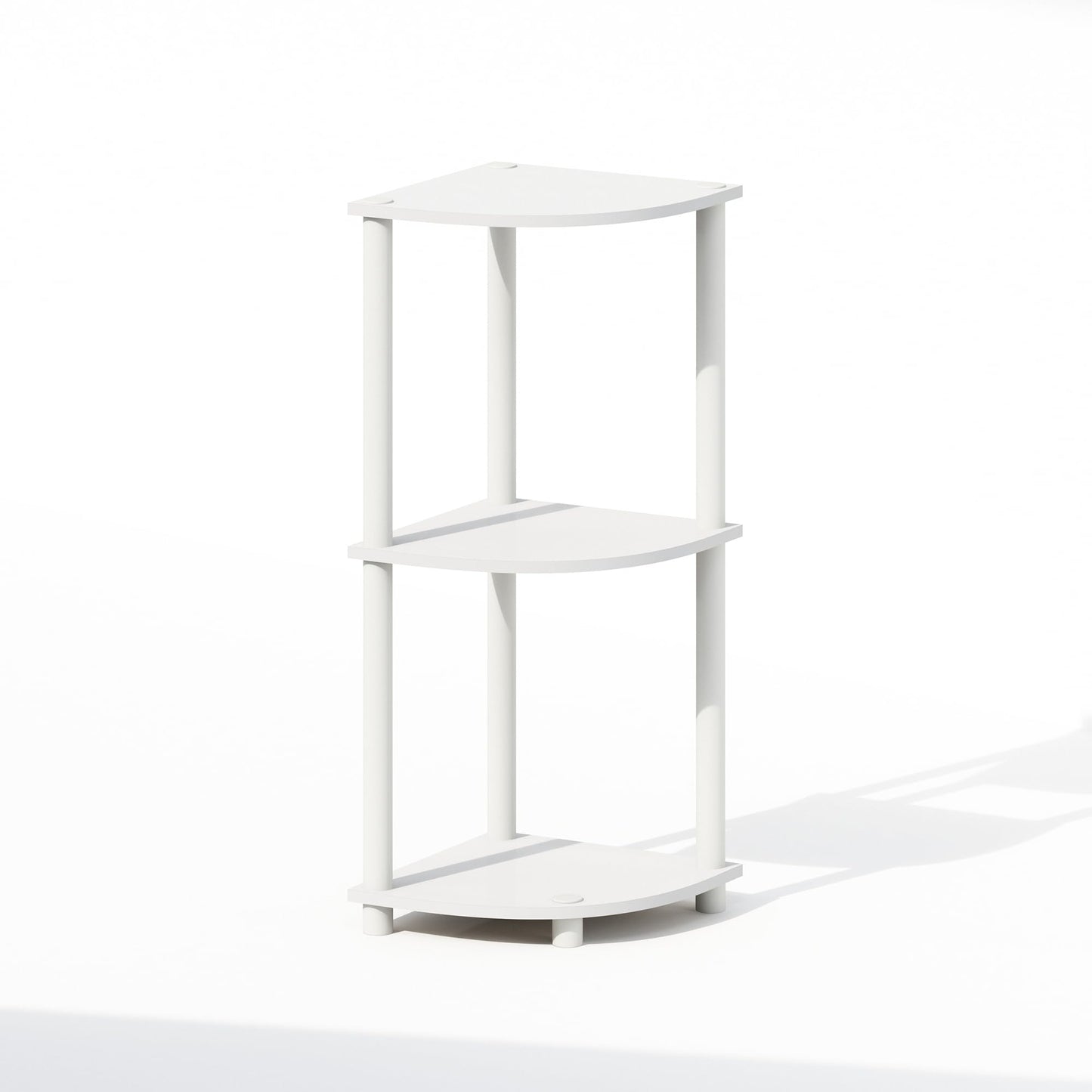 Furinno Turn-N-Tube Corner Shelf, 3-Tier Corner Bookshelf, Display Storage Shelves with Open Shelves, for Organization and Storage, Living Room, Home Office, Garage, White