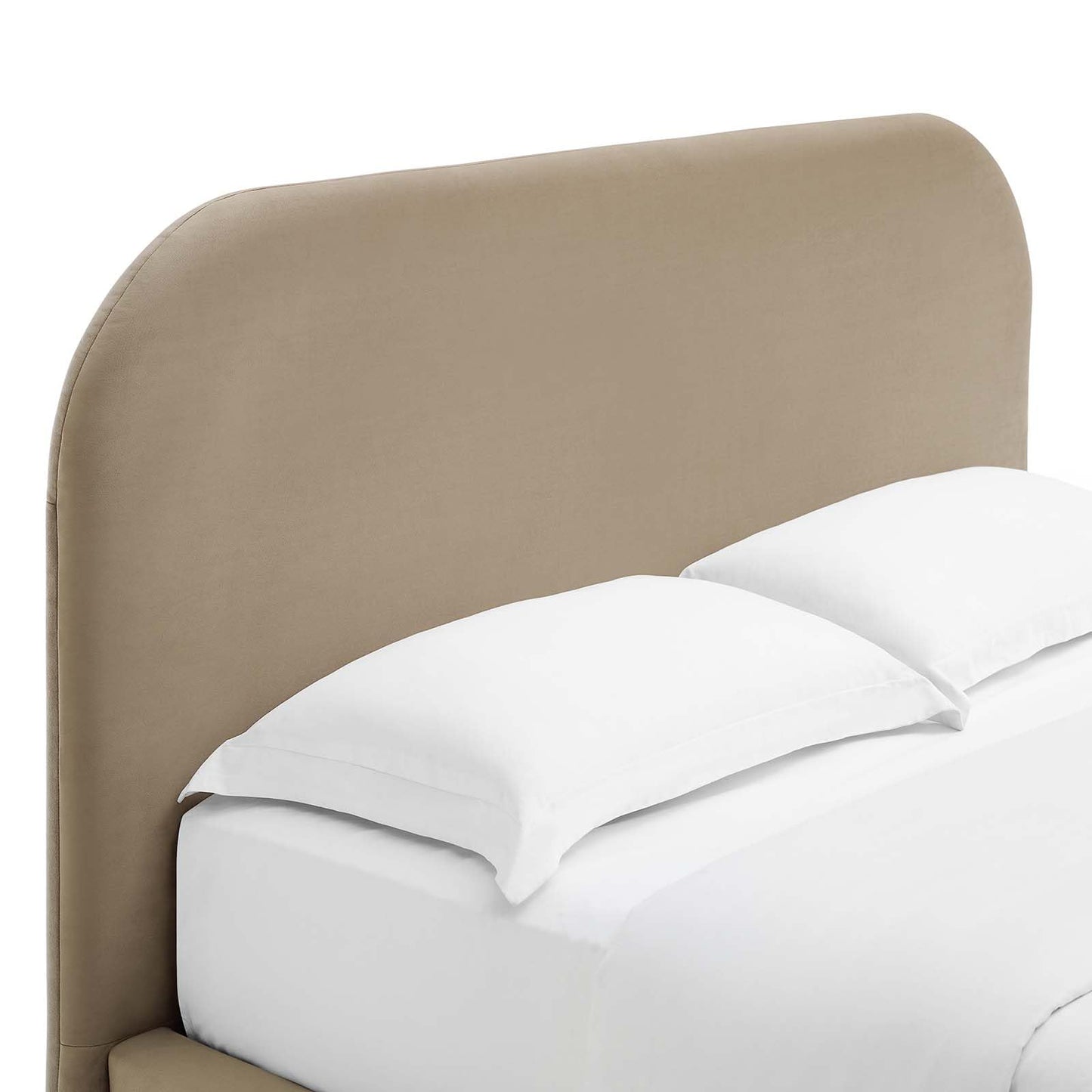 Modway Keynote Modern Queen Bed Frame with Curve Shaped Headboard in Taupe, Upholstered in Performance Velvet, Queen Size Platform Bedain-Resistant Velvet Bed, Soft Cloud Bed Frame