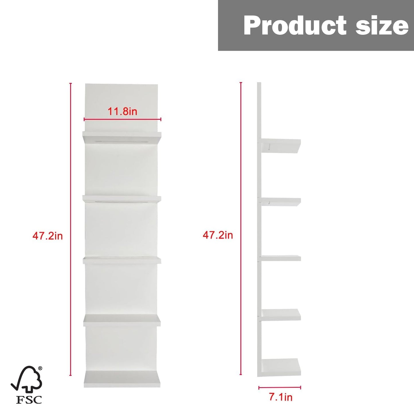 VIWODS 5-Tier Wall Shelf Unit with RGB Light, Floating Lack Shelf for Wall Storage, Wall Mounted Vertical Display Shelf for Bedroom Living Room Vanity, White