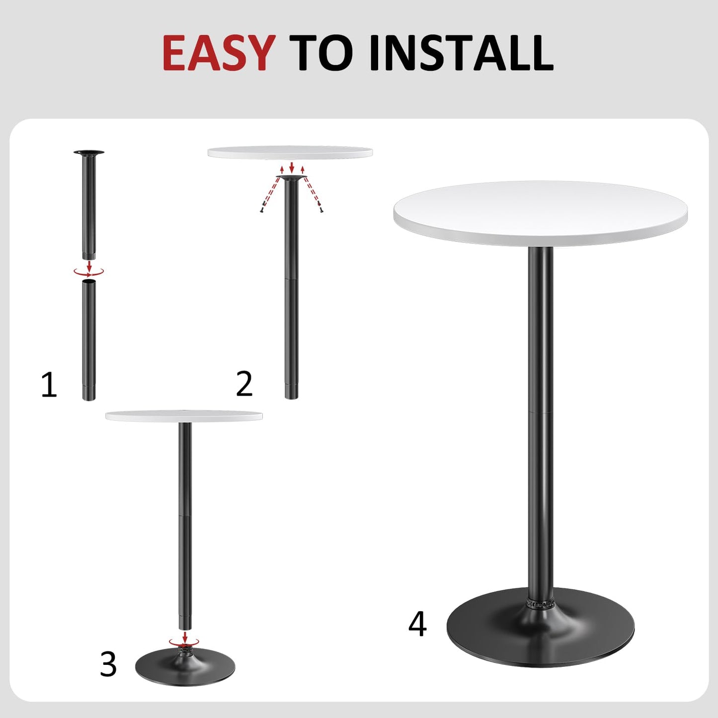 Furmax Bistro Pub Table Round Bar Height Cocktail Table for Home Bar, Small Round Bar Tables for Party, Dining Room, Living Room and Wedding, Metal Base MDF Top Obsidian, 40.6 Inch Height (1, White-1)