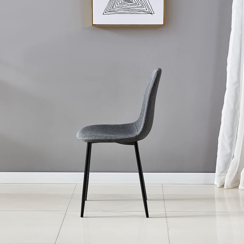 IDS Home Dining Chairs Set of 4, Mid Century Modern Fabric Side Chairs, Upholstered Armless Curved Back with Metal Legs, Chic Kitchen Decor/Living Room Furniture Accent (Gray)