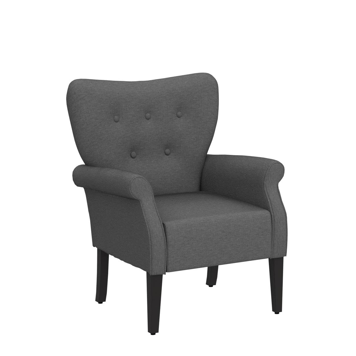 Yaheetech Modern Armchair, Mid Century Accent Chair with Sturdy Wood Legs and High Back for Small Space, Upholstered Fabric Sofa Club Chair for Living Room/Bedroom/Office, Set of 2, Dark Gray