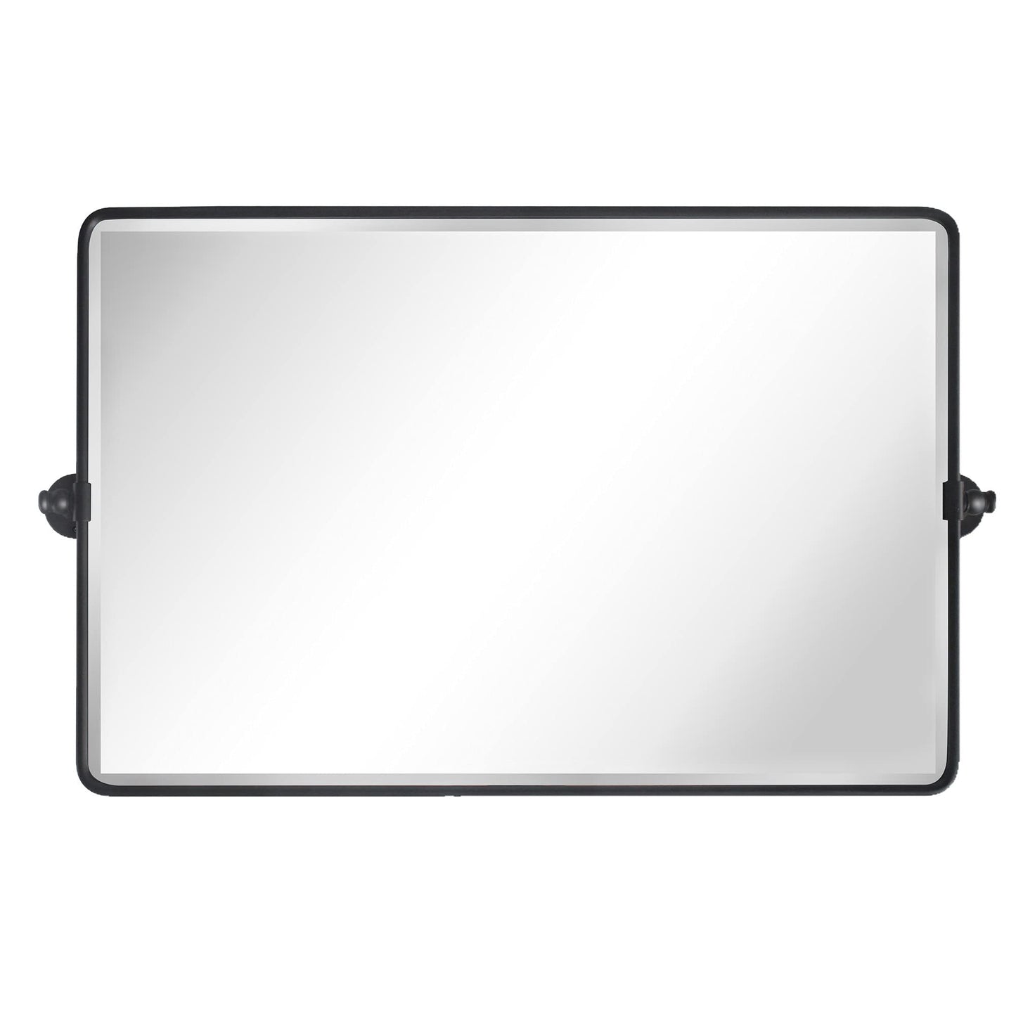 TEHOME Horizontal Pivot Bathroom Mirror Tilting Black Metal Framed Pivot Rectangle Rounded Rectangluar Tilting Beveled Vanity Mirrors for Wall, Overall 38.91 x 23 inches (Mirrror 35 x 23 inches)