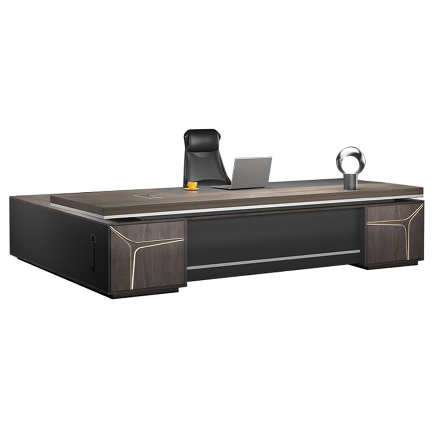 LSIGHTUS 87" Brown L-Shaped Executive Desk for Home Office, Wood Computer Desk with File Cabinet Study Writing Table Business Furniture Set for CEO Boss, Business
