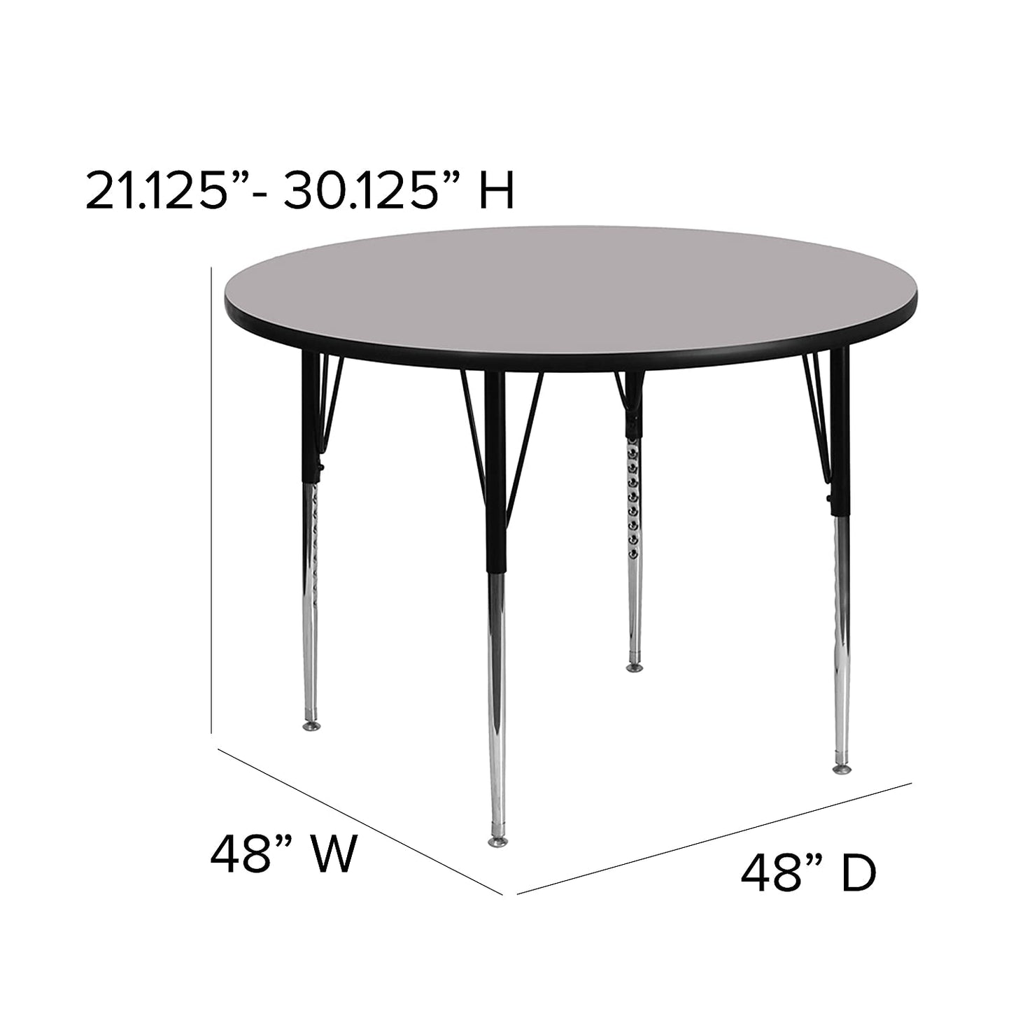 Flash Furniture 48'' Round Grey Thermal Laminate Activity Table - Standard Height Adjustable Legs