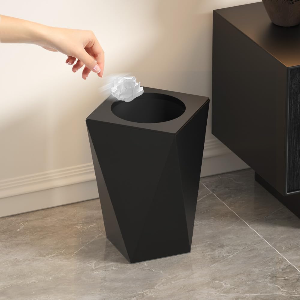 LEASYLIFE 10L/2.6GAL Modern Open top Garbage can,Black Bathroom tarsh can,Small Wastebasket for Bathroom,Bedroom,Office,Living Room,Hotel (Black)