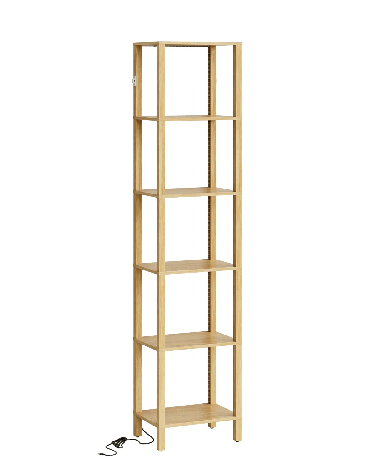 Apetaccat Open Book Shelf with LED Lights, 6 Tier Tall Bookshelf, Freestanding Shelf Narrow Bookcase with Open Shelves, 14.57" x 10.63" x 65.83", Book Shelves for Living Room, Office, Study, Oak